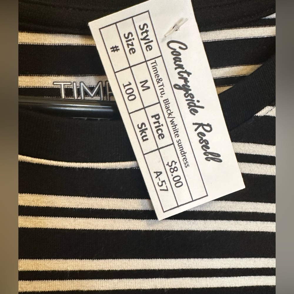 Time and Tru Black and White Striped Midi Dress - Picture 3 of 3